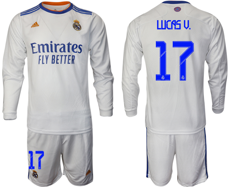 Men 2021-2022 Club Real Madrid home white Long Sleeve #17 Soccer Jersey